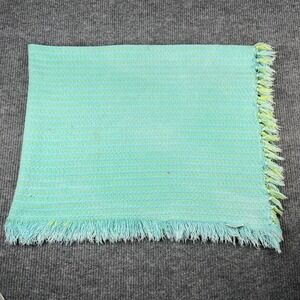 Vtg Knit Blanket Blue Yellow Fringe Unisex Cotton Throw Blanket